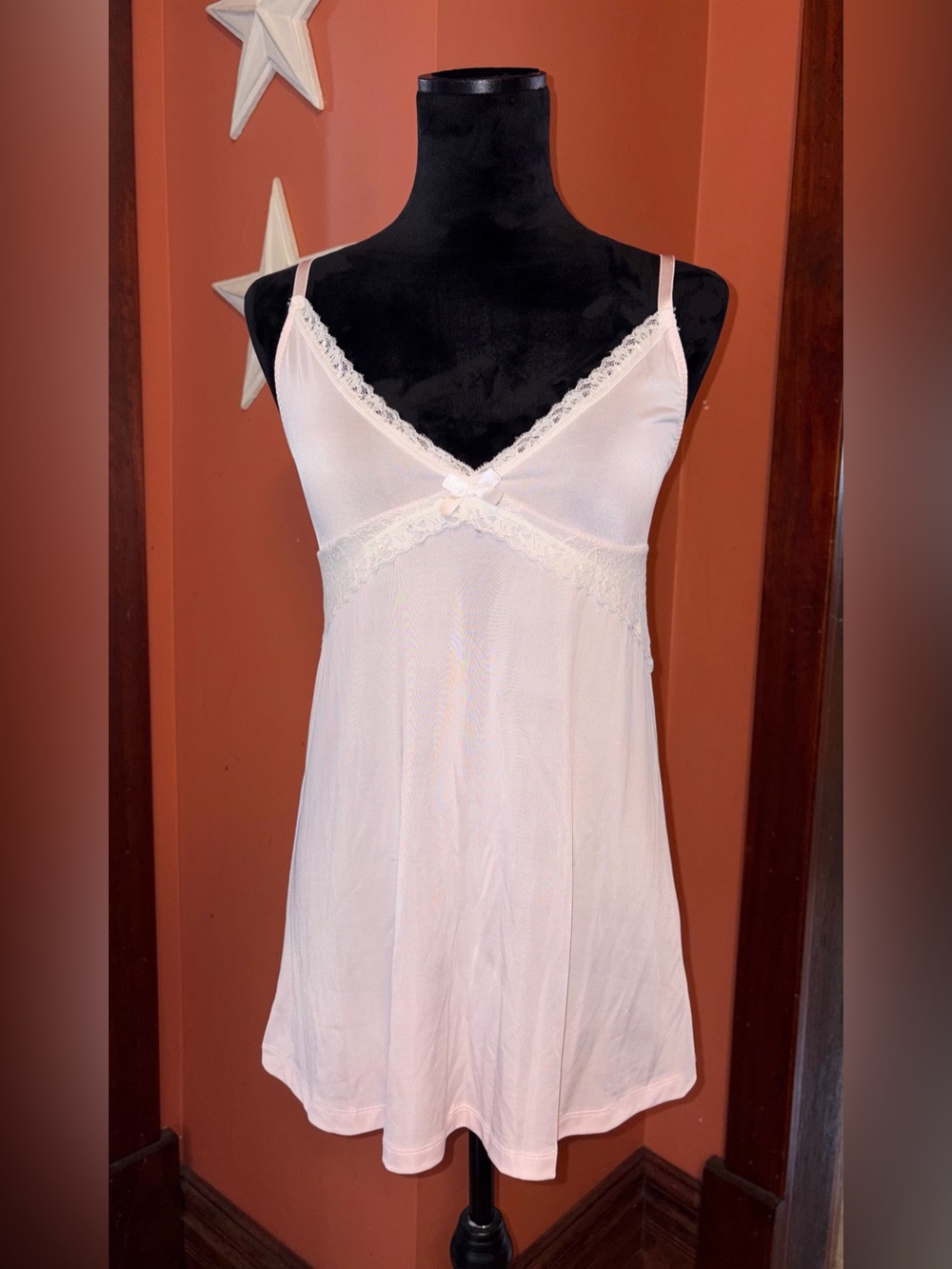 Nanette Lepore Pale Pink Lace-Trim V-Neck Chemise/top